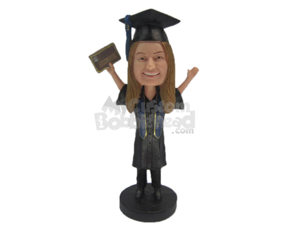 Custom Bobblehead Graduate Girl Wearing Elegant Short Gown Holding Certificate In Her Hand - Careers & Professionals Graduates Personalized Bobblehead & Cake Topper Custom Bobblehead Graduate Girl Wearing Elegant Short Gown Holding Certificate In Her Hand - Careers & Professionals Graduates Personalized Bobblehead & Cake Topper